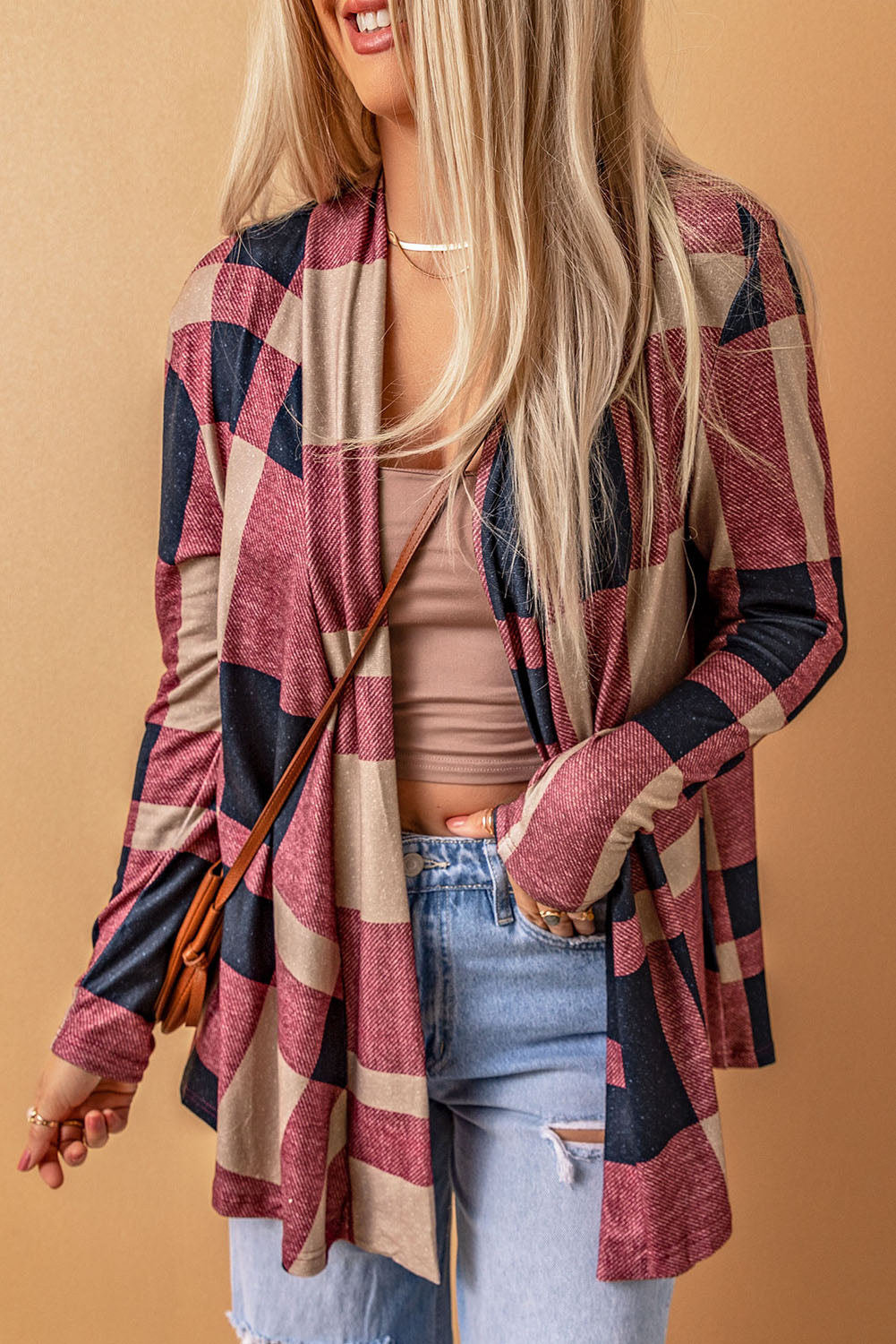 Plaid Open Front Cardigan-Angel Casuals