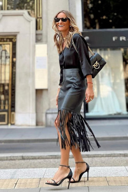 High Waist Fringe Hem Skirt-Angel Casuals