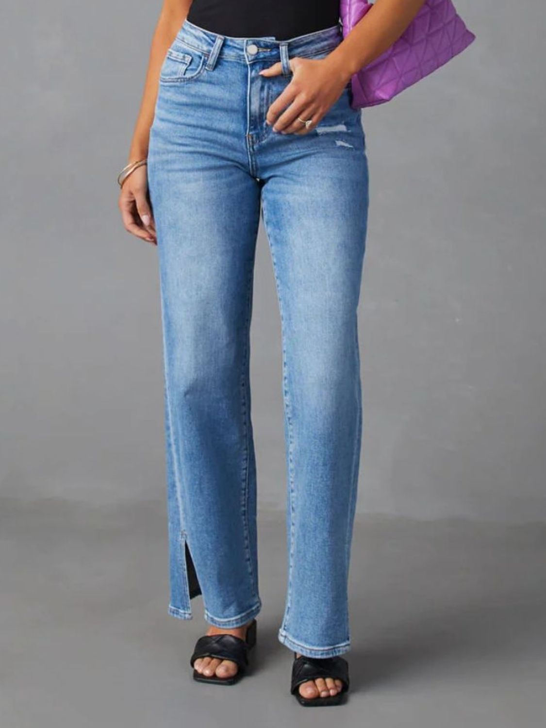 Slit Buttoned Jeans with Pockets-Angel Casuals