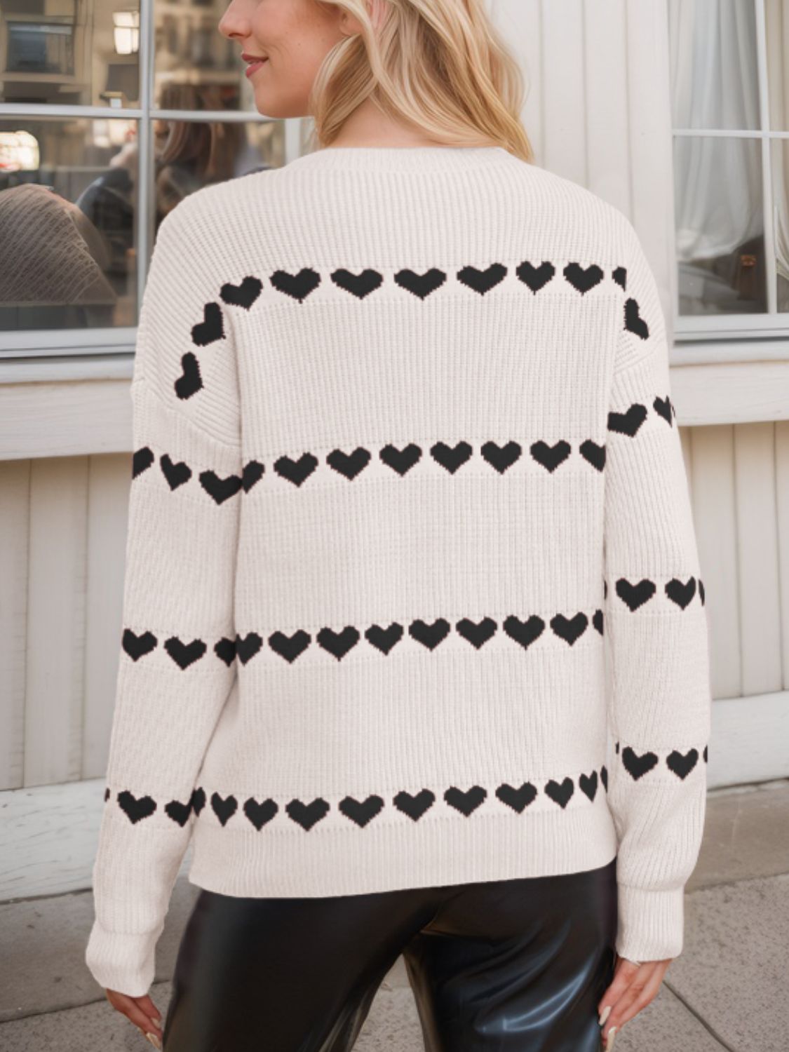 Heart Round Neck Long Sleeve Sweater-Angel Casuals