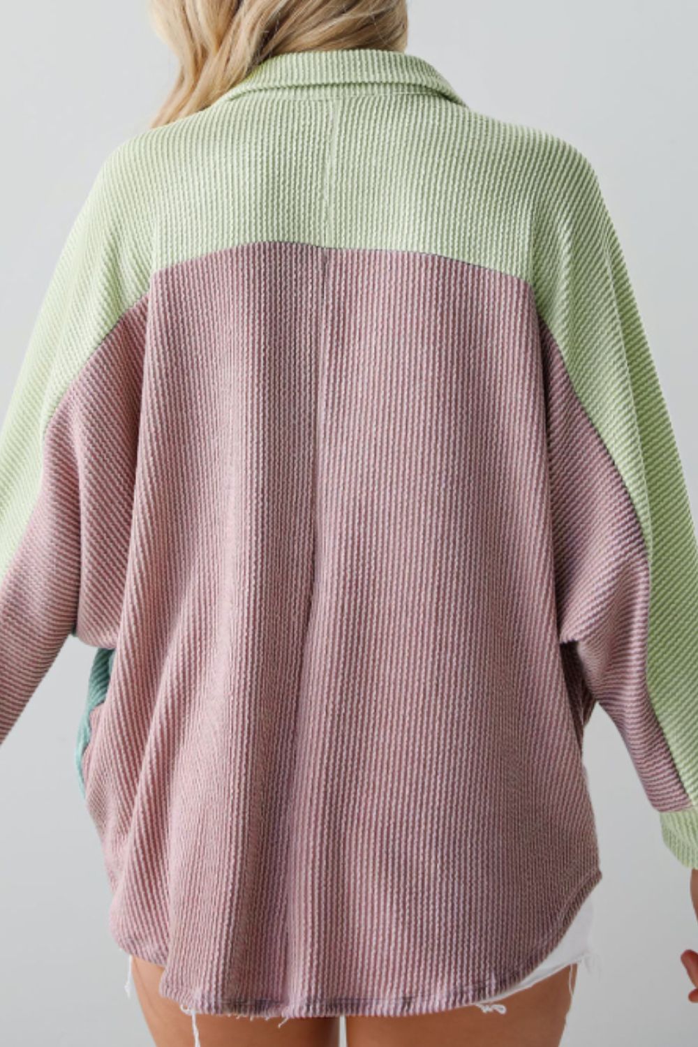 Color Block Corded Button Up Shacket-Angel Casuals