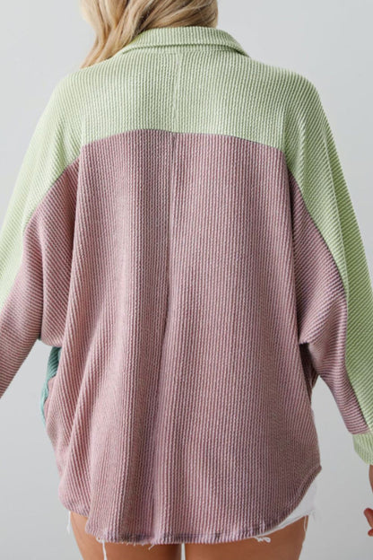Color Block Corded Button Up Shacket-Angel Casuals