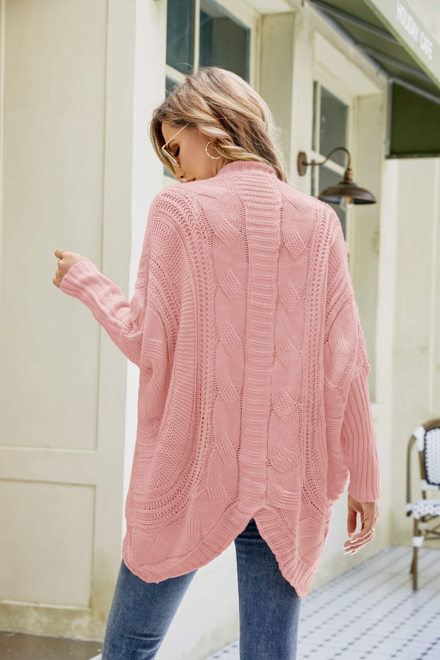 Mixed Knit Open Front Dolman Sleeve Cardigan-Angel Casuals