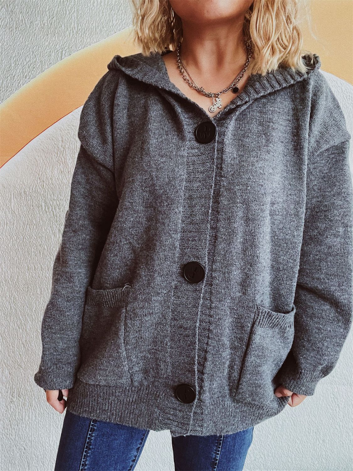 Dropped Shoulder Long Sleeve Hooded Cardigan-Angel Casuals