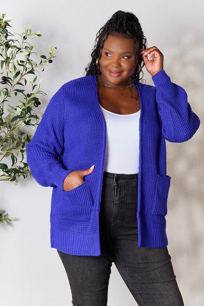 Zenana Full Size Waffle-Knit Open Front Cardigan-Angel Casuals