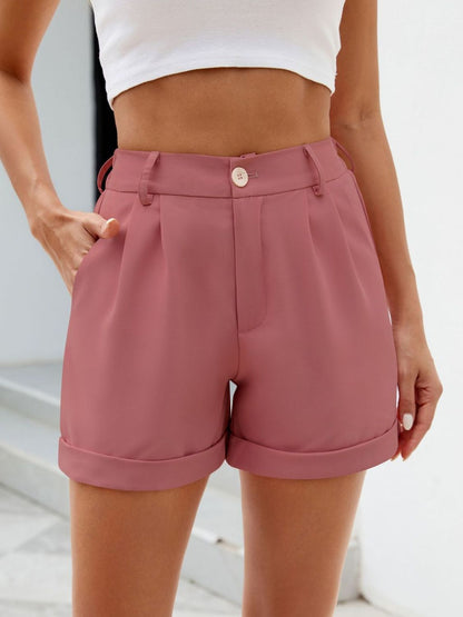 Roll Trim Half Elastic Waist Shorts-Angel Casuals