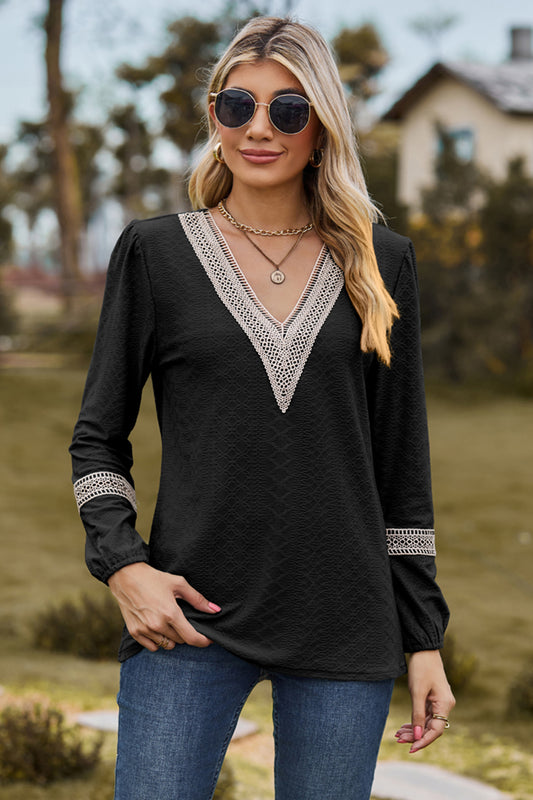 V-Neck Long Sleeve T-Shirt-Angel Casuals