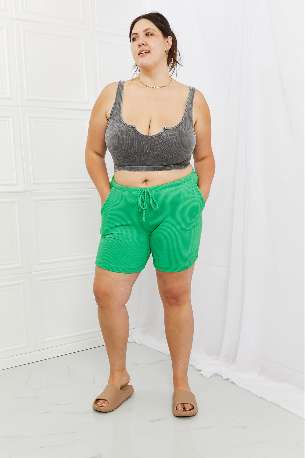 Blumin Apparel Too Good Full Size Ribbed Shorts in Green-Angel Casuals