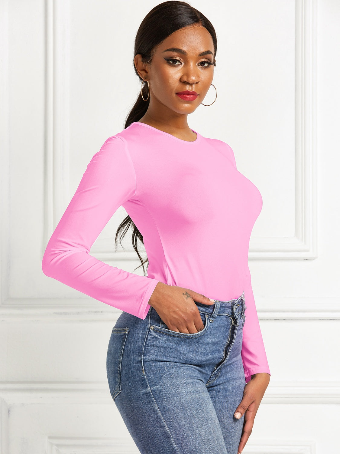 Round Neck Long Sleeve Bodysuit-Angel Casuals