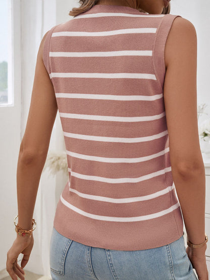 Striped V-Neck Knit Tank-Angel Casuals