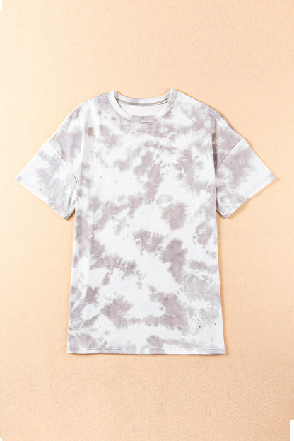 Tie-Dye Round Neck Short Sleeve Tunic Tee-Angel Casuals