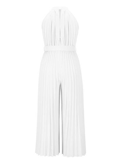 Cutout Tied Pleated Sleeveless Jumpsuit-Angel Casuals