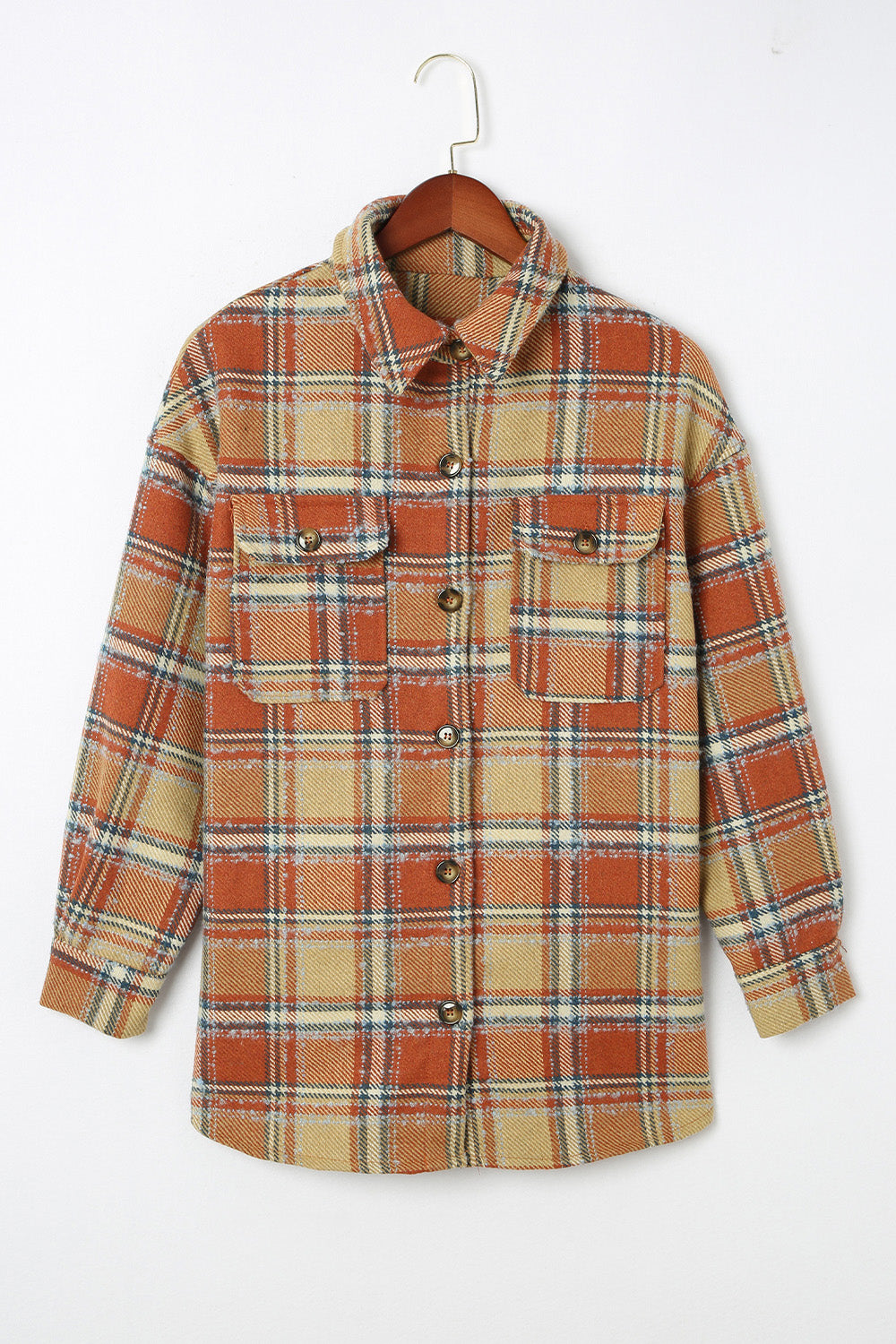 Plaid Dropped Shoulder Shirt Jacket-Angel Casuals