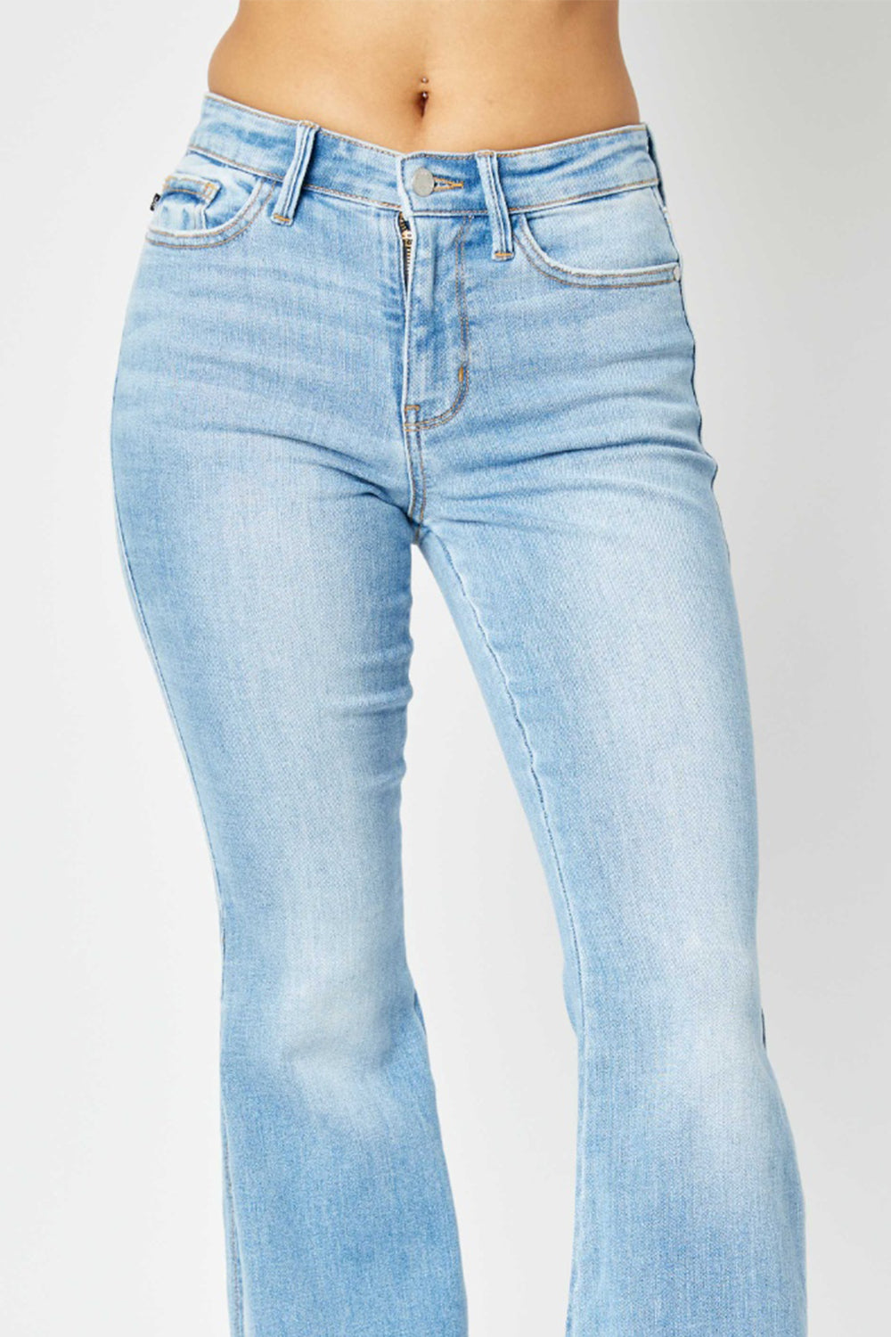 Judy Blue Full Size Mid Rise Raw Hem Slit Flare Jeans-Angel Casuals