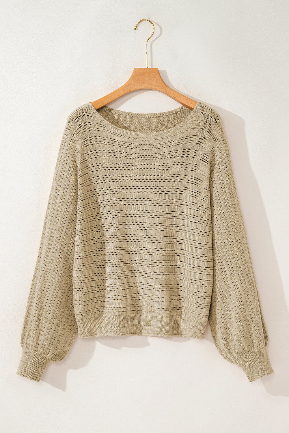 Eyelet Boat Neck Long Sleeve Knit Top-Angel Casuals