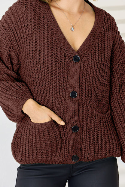 Pocketed Button Up Dropped Shoulder Cardigan-Angel Casuals