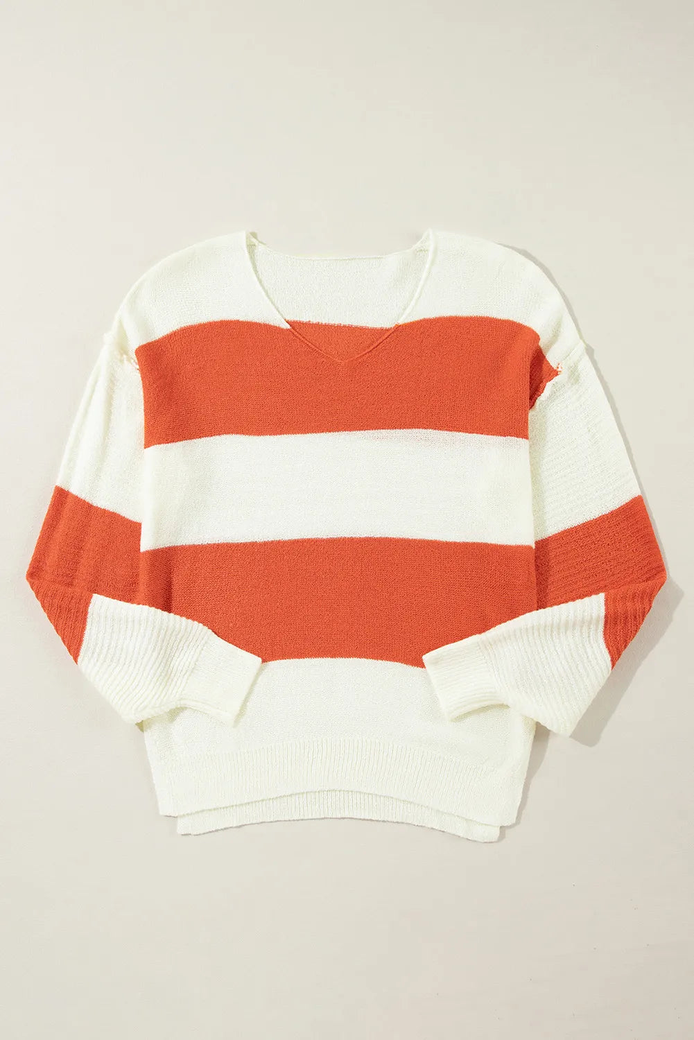 Color Block Dropped Shoulder V-Neck Sweater-Angel Casuals