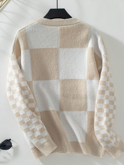 Color Block Round Neck Long Sleeve Sweater-Angel Casuals