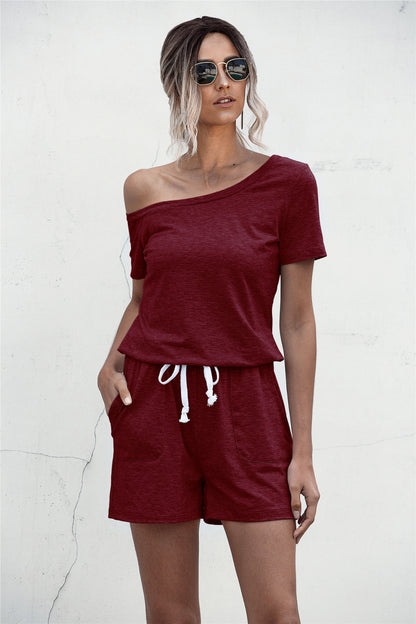 One Shoulder Tie Waist Romper-Angel Casuals