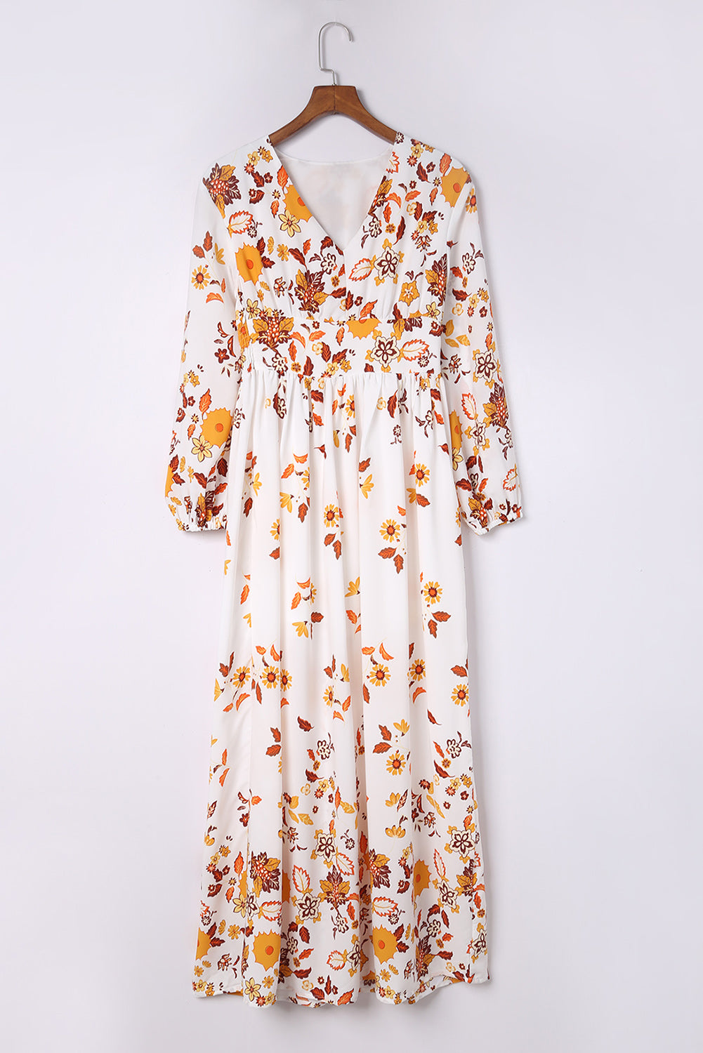 Floral V-Neck Long Sleeve Maxi Dress-Angel Casuals