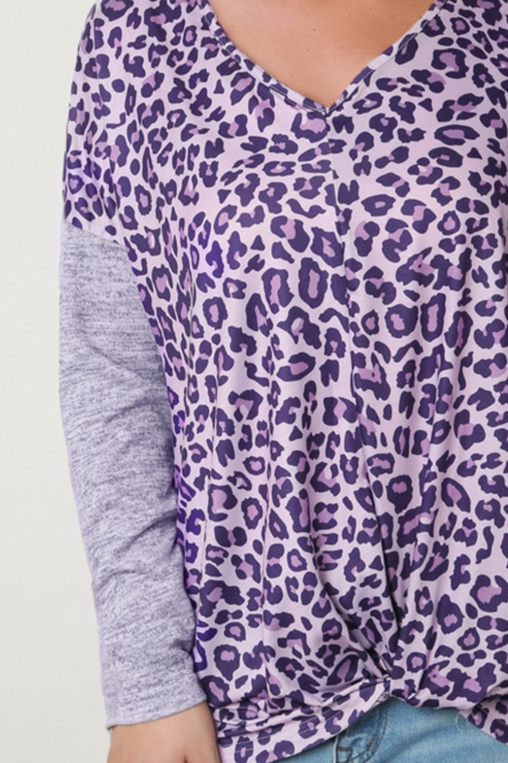 Leopard V-Neck Long Sleeve T-Shirt-Angel Casuals