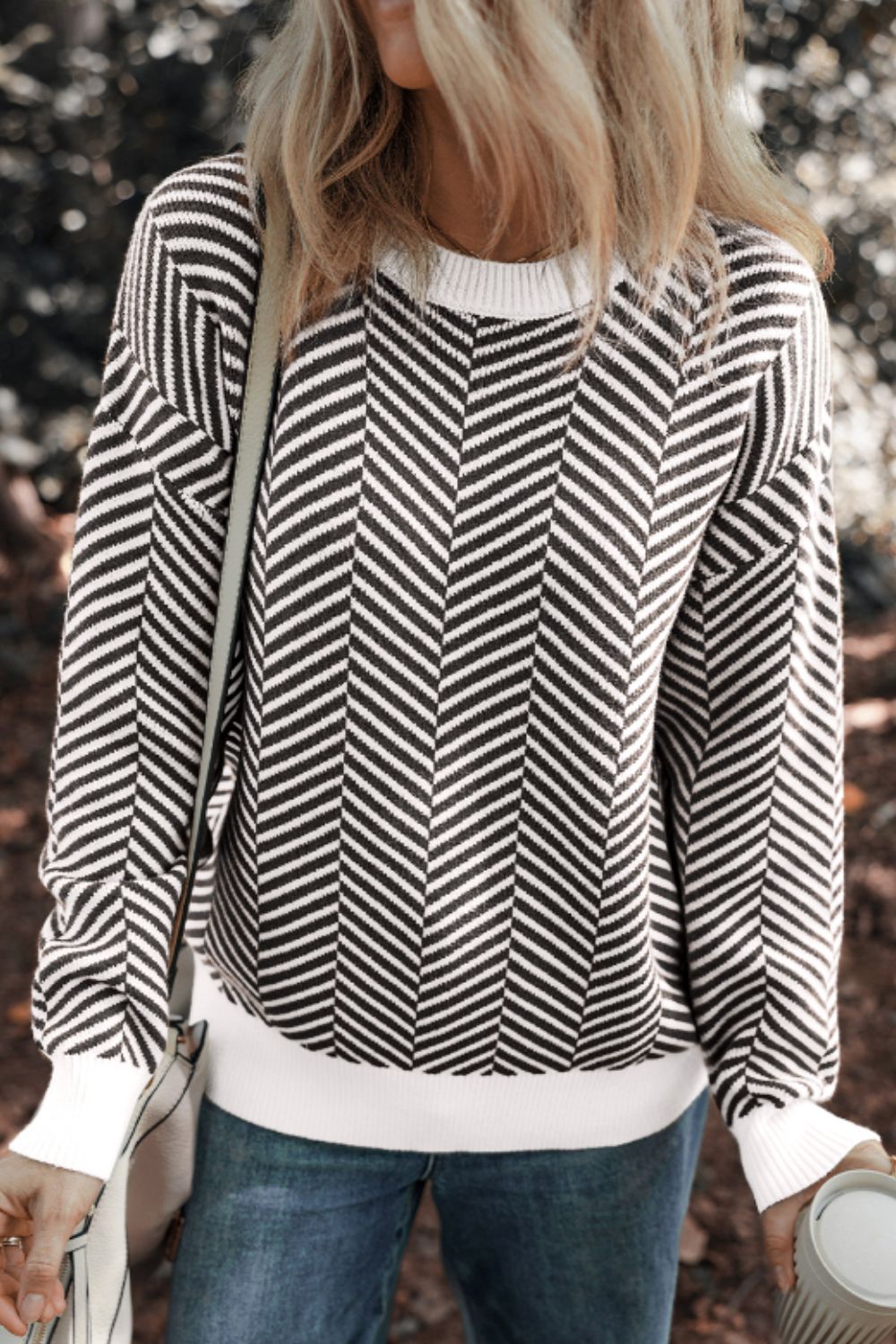 Striped Round Neck Long Sleeve Sweater-Angel Casuals