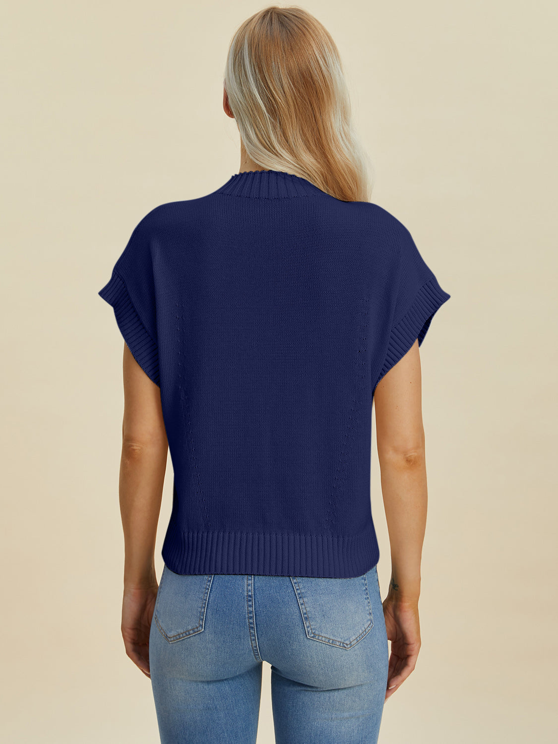 Double Take Full Size Mock Neck Short Sleeve Sweater-Angel Casuals