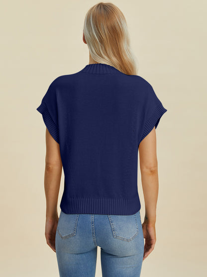 Double Take Full Size Mock Neck Short Sleeve Sweater-Angel Casuals