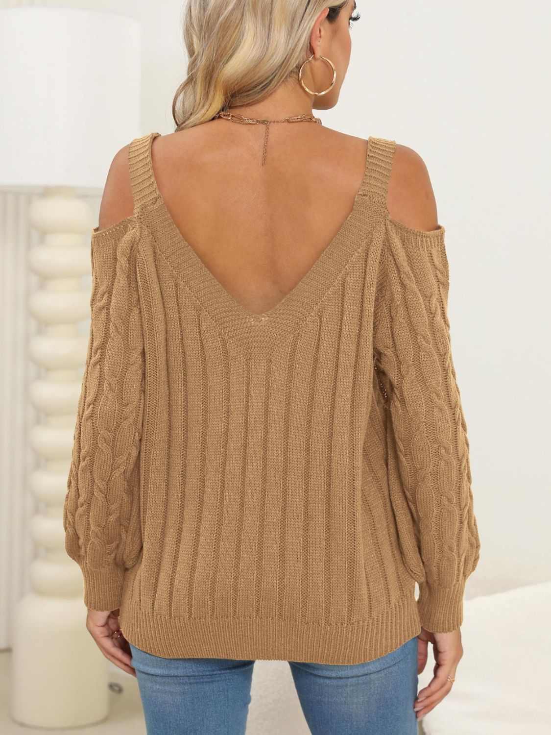 Cable-Knit V-Neck Long Sleeve Sweater-Angel Casuals