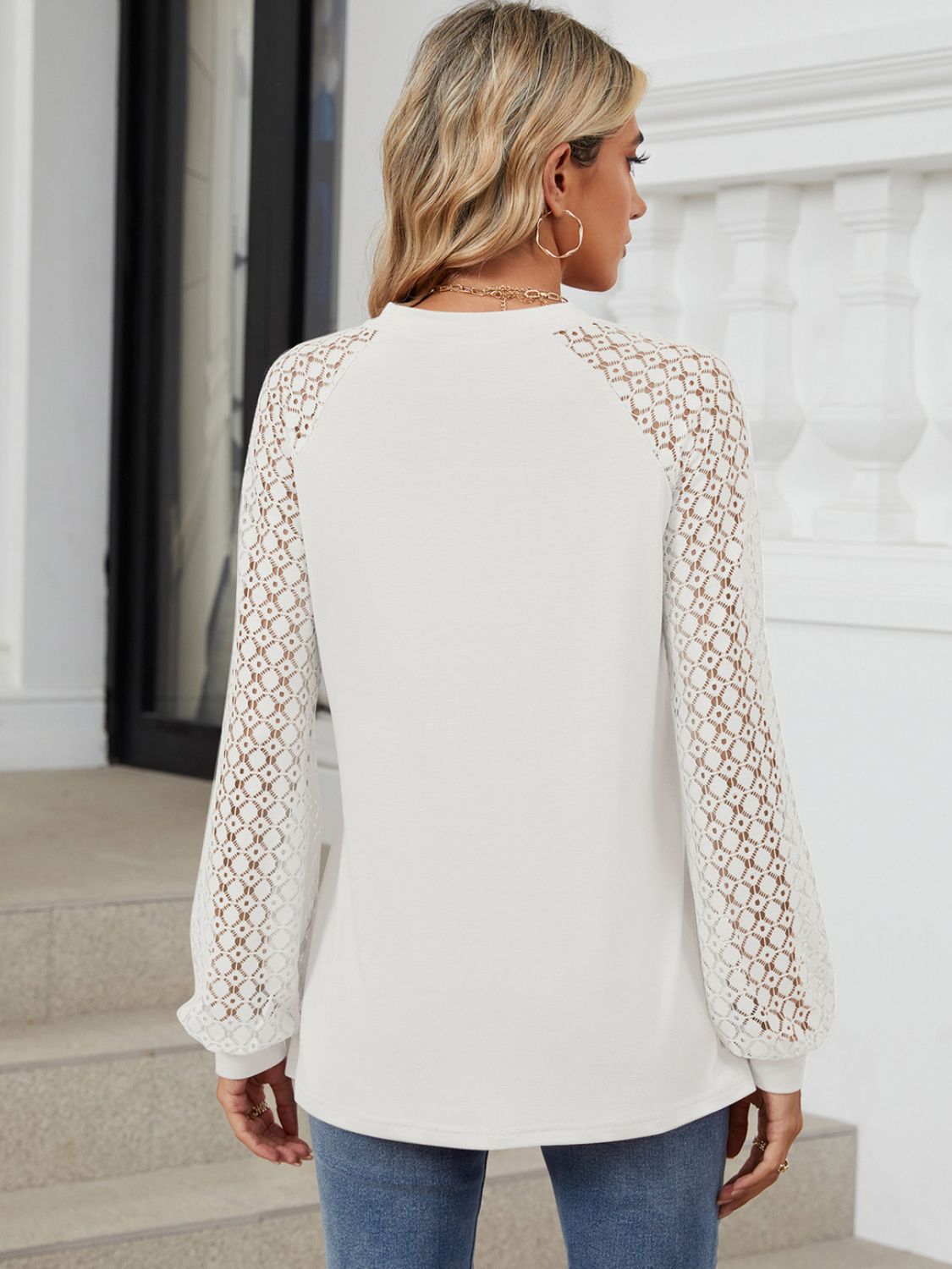Round Neck Lace Long Sleeve Top-Angel Casuals