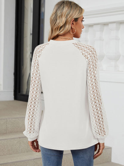 Round Neck Lace Long Sleeve Top-Angel Casuals