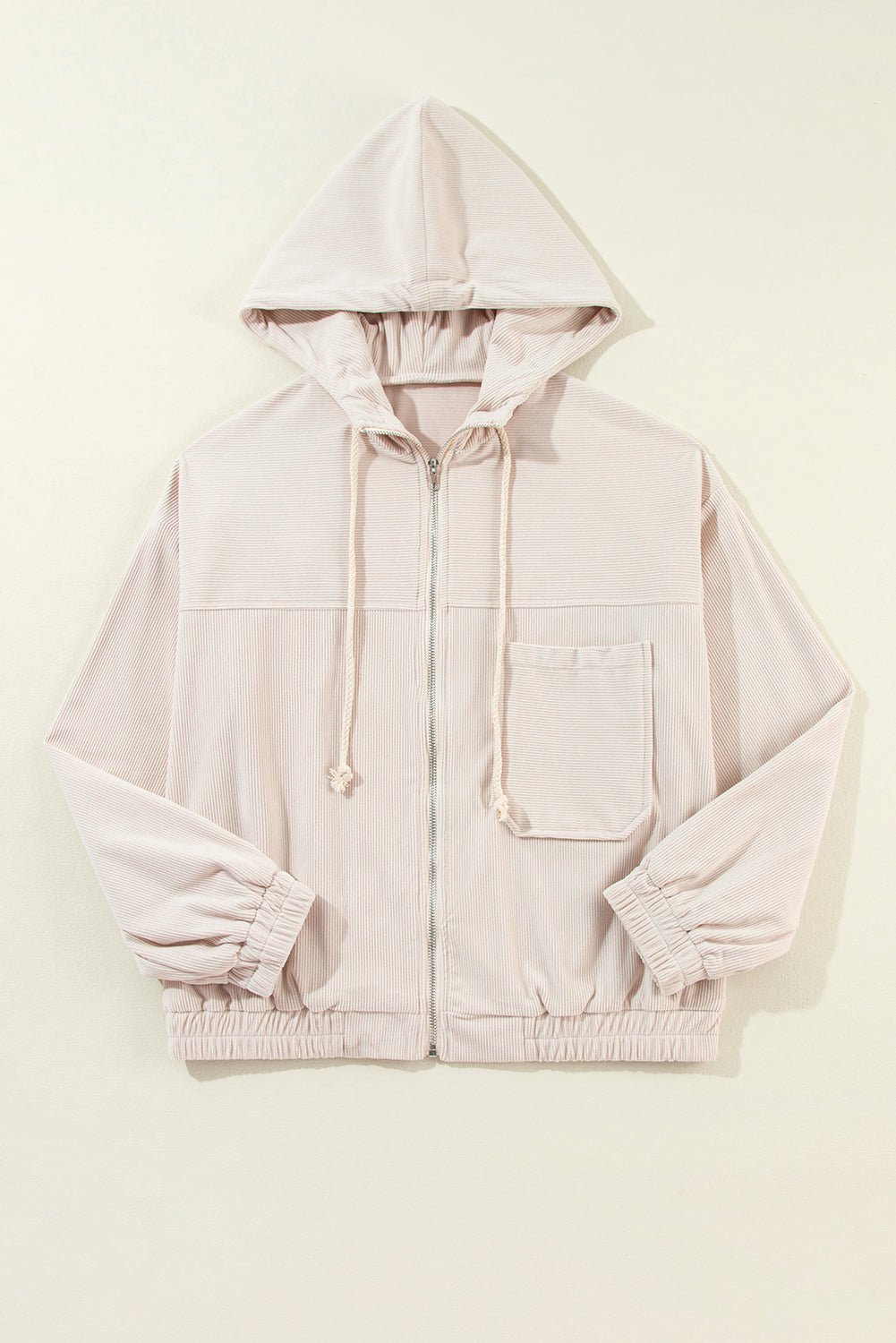 Pocketed Zip Up Long Sleeve Hooded Jacket-Angel Casuals