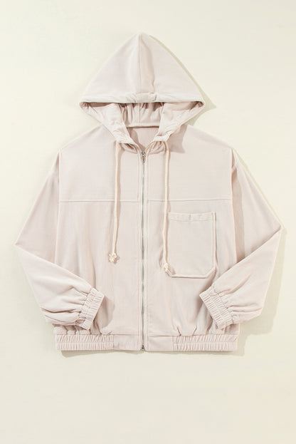 Pocketed Zip Up Long Sleeve Hooded Jacket-Angel Casuals