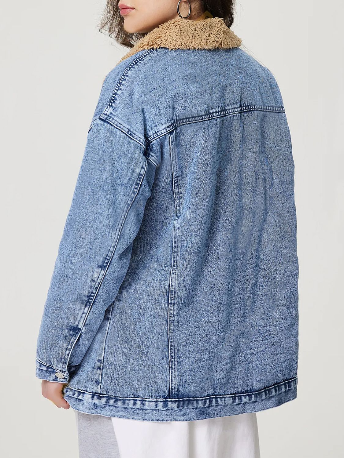 Button Up Collared Neck Plush Denim Jacket-Angel Casuals