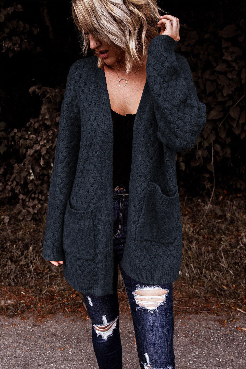 Open Front Dropped Shoulder Cardigan with Pockets-Angel Casuals