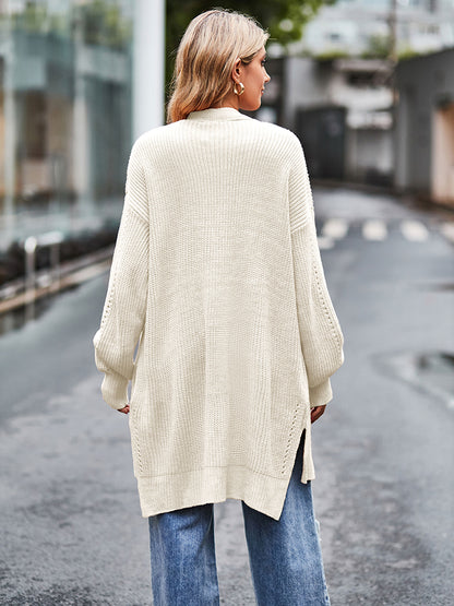 Long Sleeve Waffle-Knit Cardigan-Angel Casuals