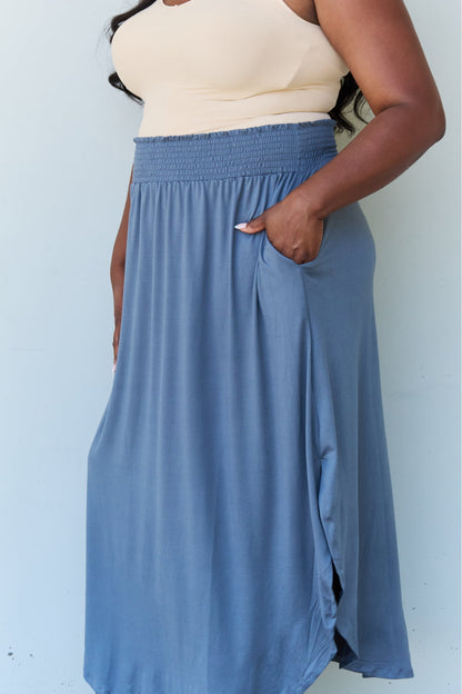 Doublju Comfort Princess Full Size High Waist Scoop Hem Maxi Skirt in Dusty Blue-Angel Casuals