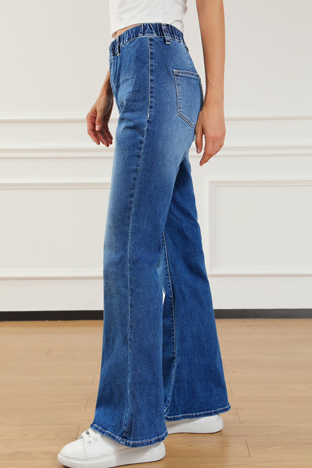 Elastic Waist Bootcut Jeans with Pockets-Angel Casuals