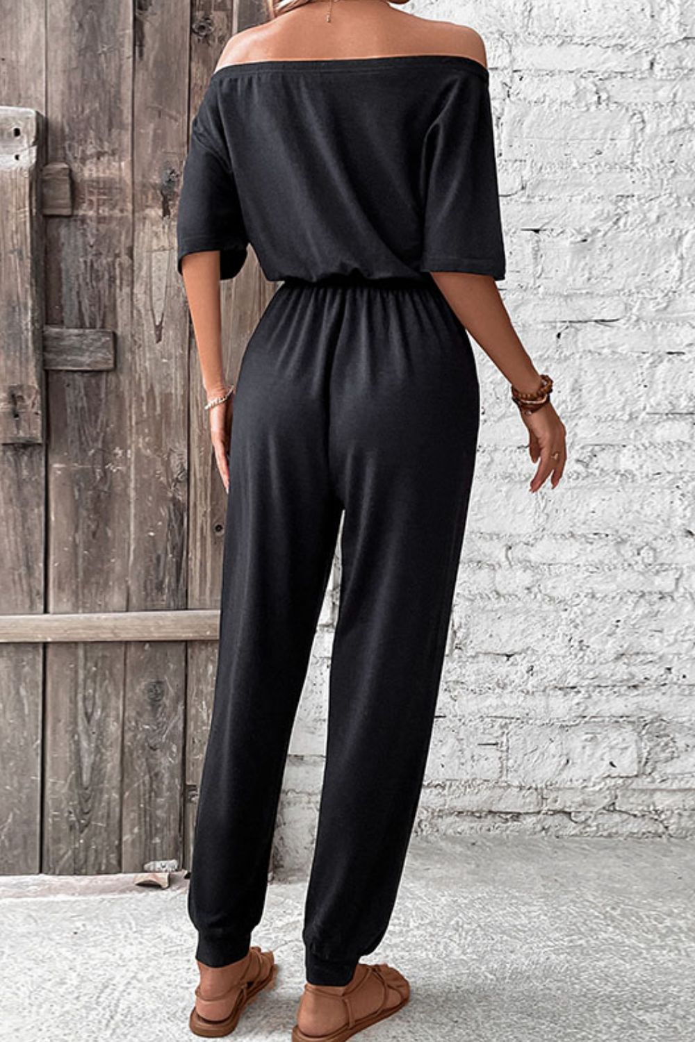 Off-Shoulder Jumpsuit with Pockets-Angel Casuals