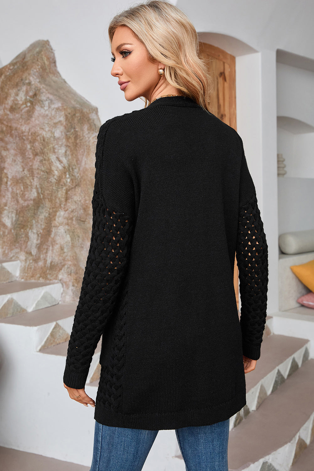 Open Front Dropped Shoulder Cardigan with Pockets-Angel Casuals