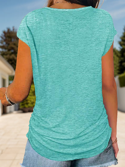 Full Size Half Zip Cap Sleeve T-Shirt-Angel Casuals