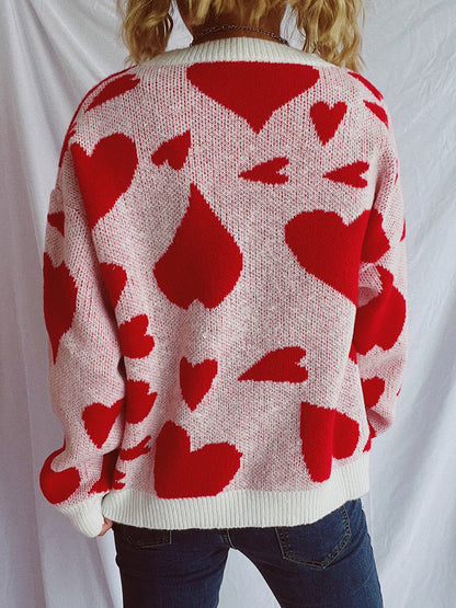 Heart Round Neck Long Sleeve Sweater-Angel Casuals