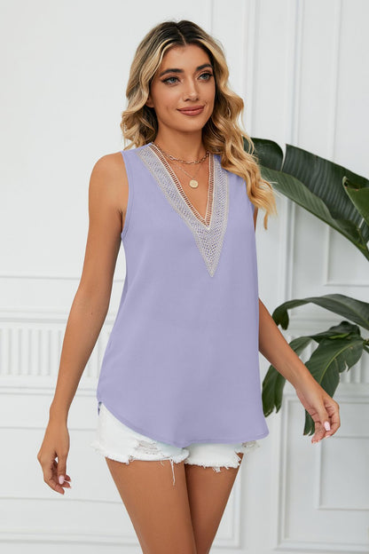 Contrast Trim Plunge Sleeveless Blouse-Angel Casuals