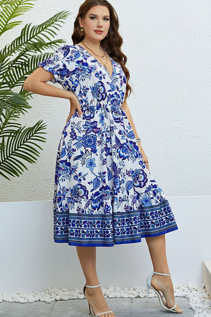 Floral Flounce Sleeve Surplice Dress-Angel Casuals