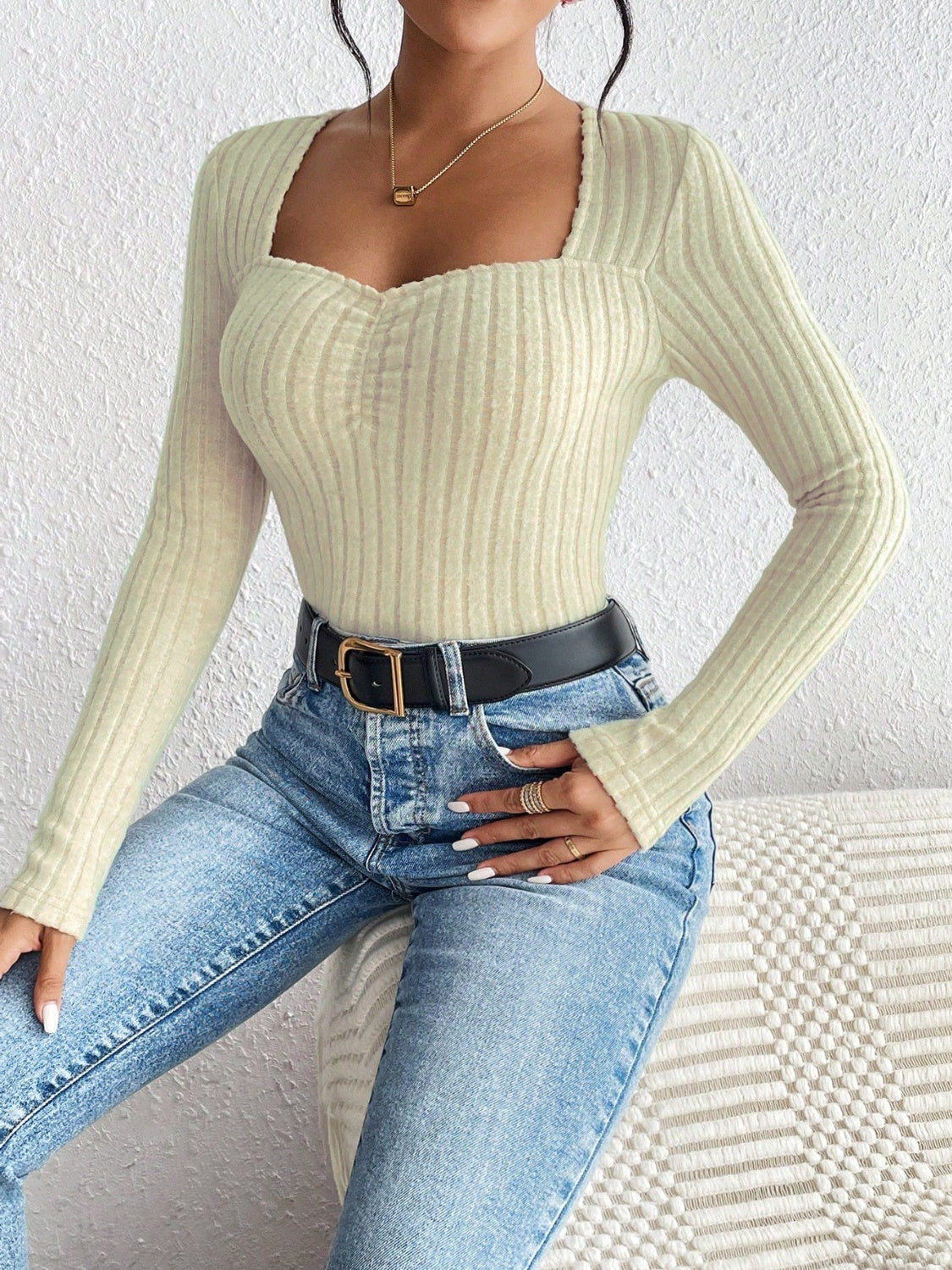 Honey Ribbed Long Sleeve T-Shirt-Angel Casuals