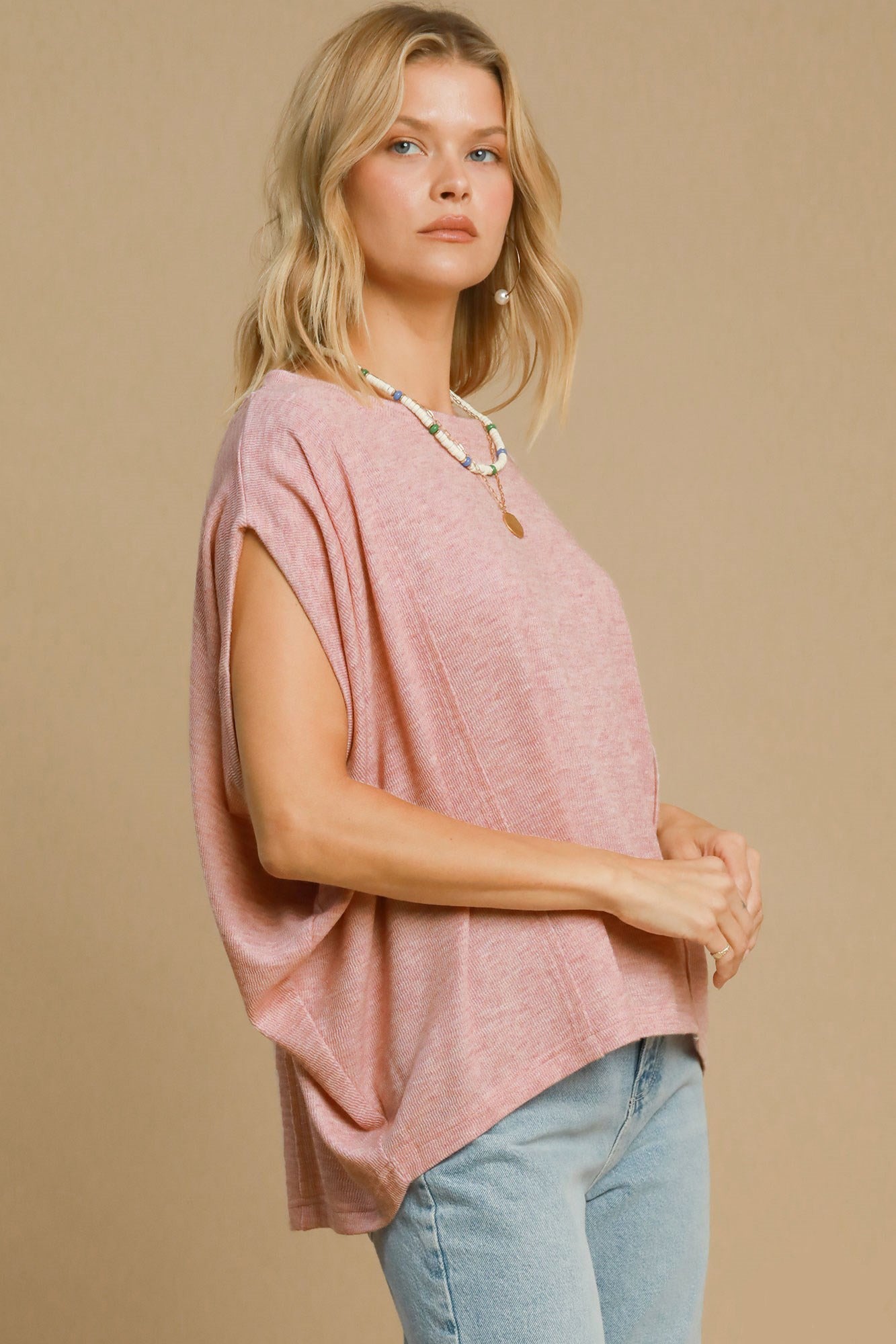 Umgee Exposed Seam Round Neck Batwing Sleeve Knit Top-Angel Casuals