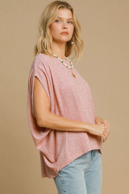 Umgee Exposed Seam Round Neck Batwing Sleeve Knit Top-Angel Casuals