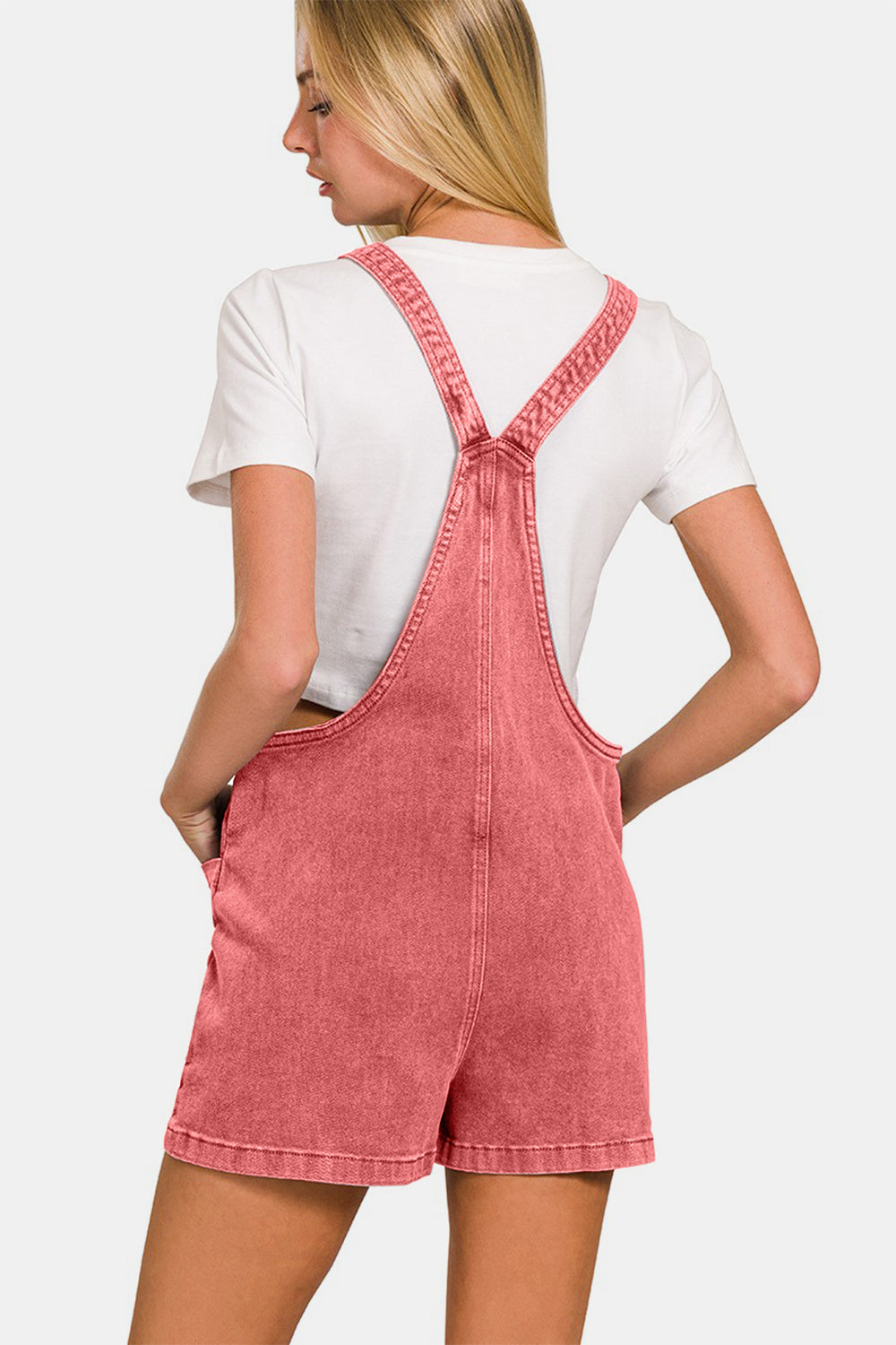 Zenana Washed Knot Strap Rompers-Angel Casuals