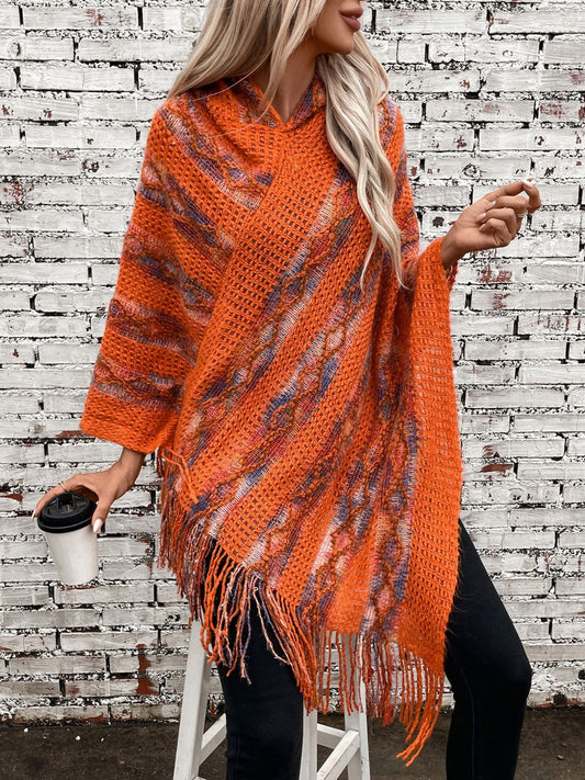 Fringe Contrast Hooded Poncho-Angel Casuals