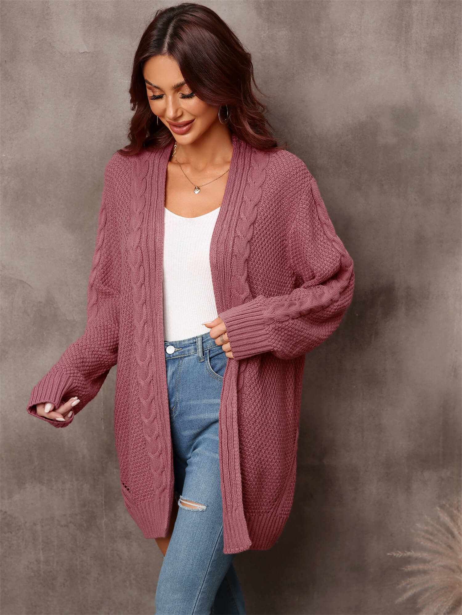 Warm Fall Mixed Knit Open Front Longline Cardigan-Angel Casuals